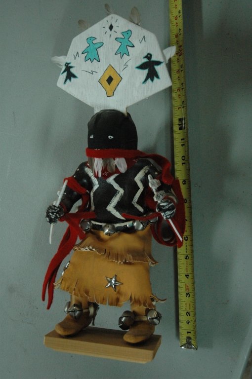 A. Tsosie Apache Crown Dancer Doll: Apache Crown Dancer doll, 17" tall overall, signed on base.