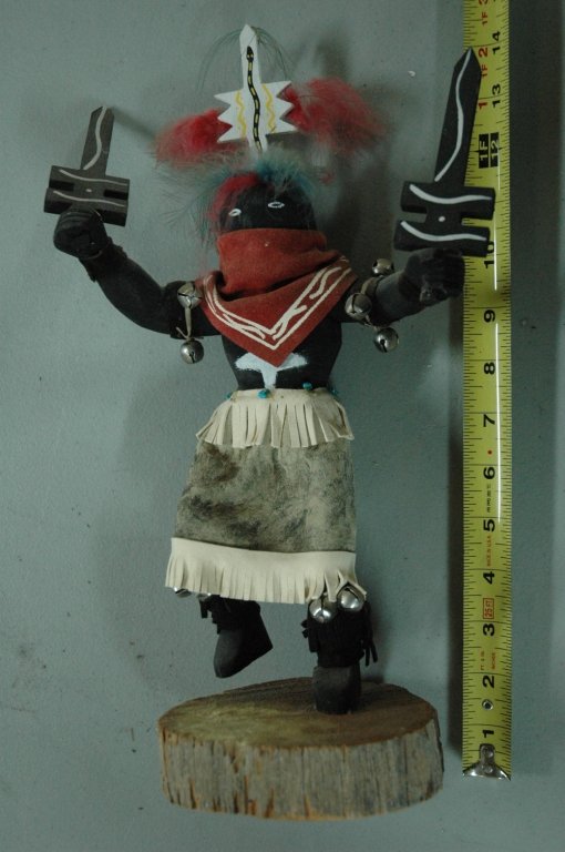 American Indian Apache Dancer Doll: Signed illegibly on base, "Pauline ?"/ Apache Dancer/ 4 15 94/ 4 ??/ Navajo".