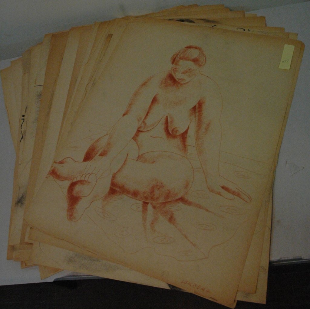 Collection of Barbara Lekberg Charcoal Drawings: A collection of appx. 50 charcoal drawings by Barbara Lekberg. Mostly nudes and studies. Some paper fragile.