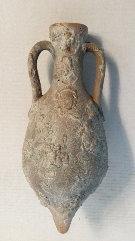 Brioni emblem / shield odd clay shaped jug: 12" in length