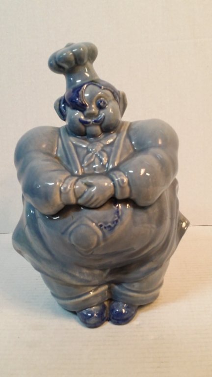 Red Wing Blue Glazed Ceramic Pierre Chef Cookie: Standing 12" tall , as found.
