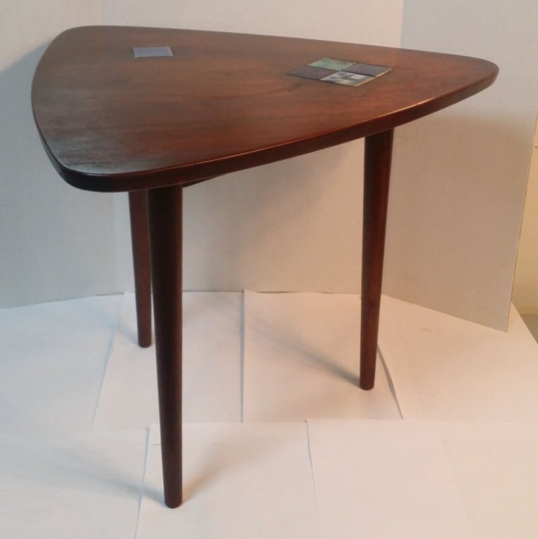 Mid century teak table with tile inserts?Duplicate: Dem: 26.5 tall x 21