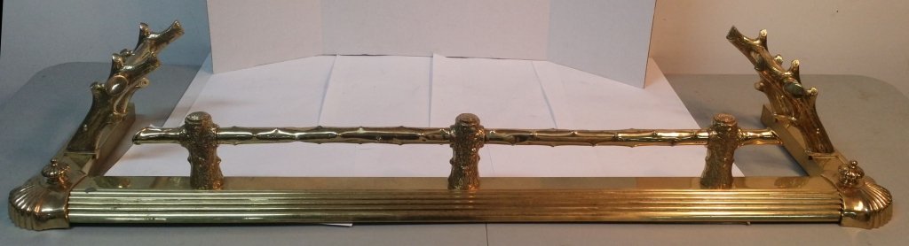 Antique English tree form brass fire fender: Dem: 55 long x 15.5 x 8.5