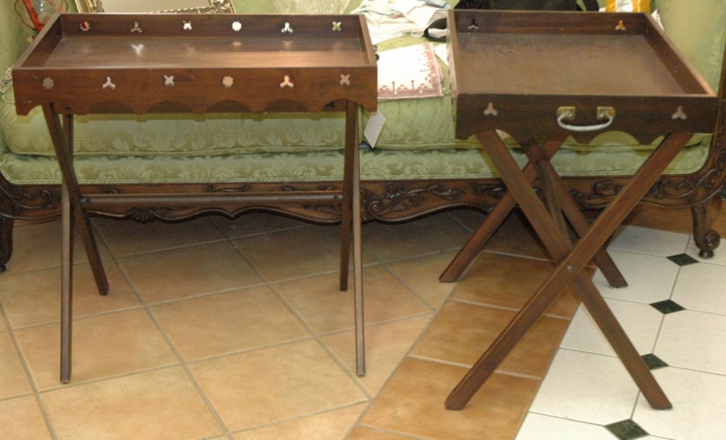 Pair of Large Tray Tables: They both stand 28.5" tall when set as table. The tray is 29.25" X 19.75" X 4"