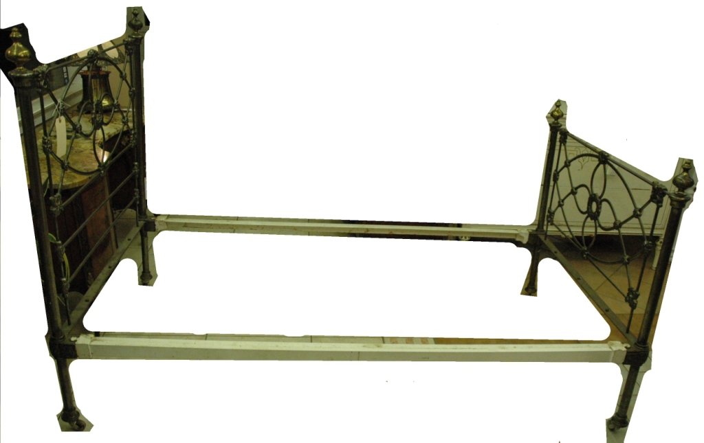 Antique Twin iron and brass bed with rails: The larger side of the bed is 43" X 51" Very Heavy