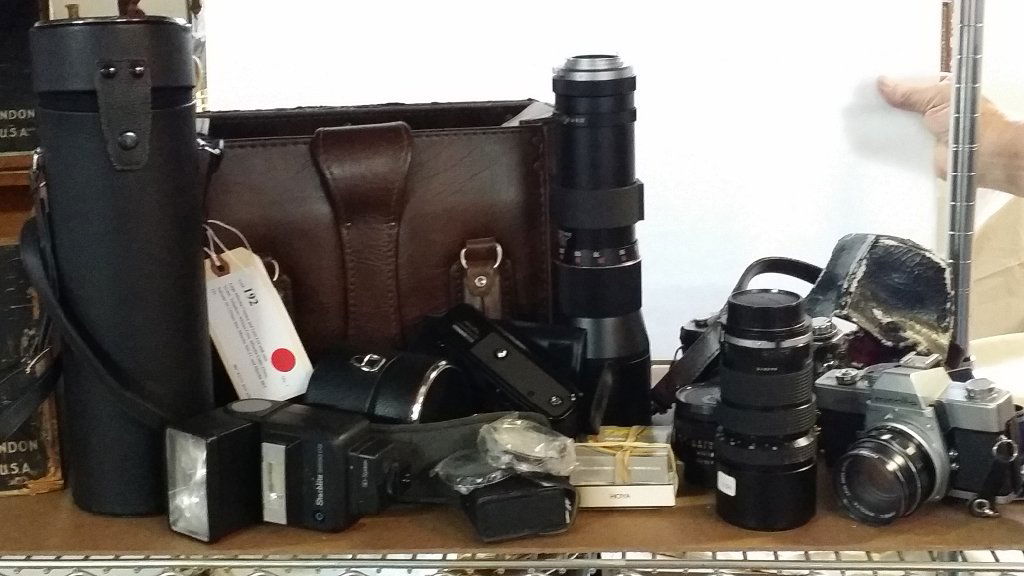 Large Minolta Camera and Lens Lot with case: Vivatar Telephoto 400mm Lens, MInolta Celtic 35mm, Rokunar 60-150mm lens, Minolta XD-11, and Minolta SRT 101.