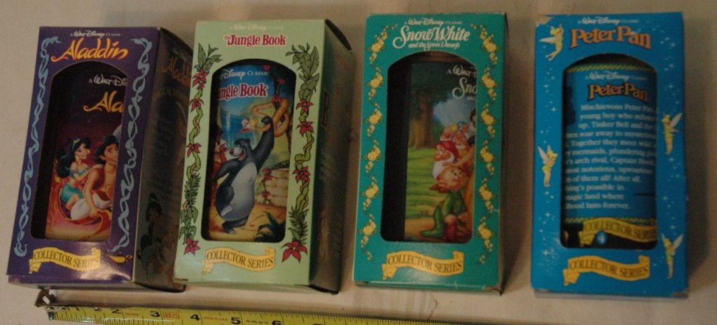 Walt Disney Burger King Collector Glasses: 4 Burger King Disney Collector glasses Jungle Book,Snow White, Peter Pan & Aladdin