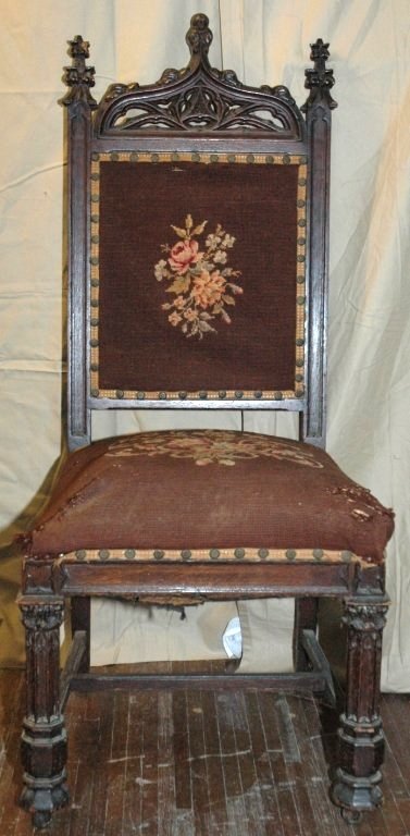 19th century oak gothic revival side chair: 46" tall