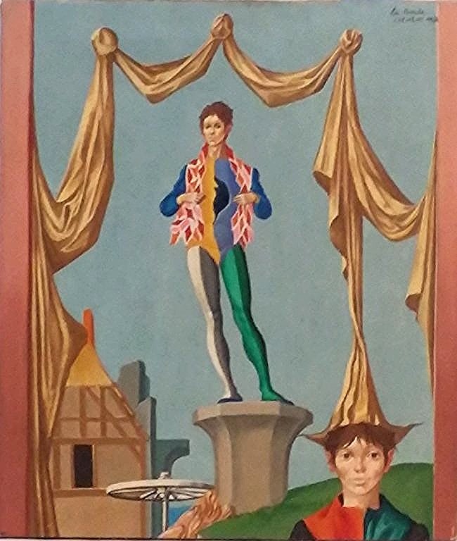 Surrealist painting signed Clement 1961.: 18x21