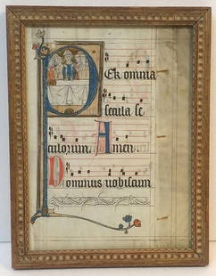 A Page of Italian Antiphonary, on Vellum Double sided: Actual page Double sidedFramed under glass, 8.75" X 11.25"