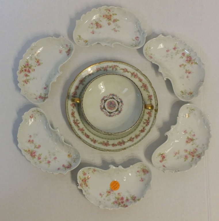 Theodore Haviland Limoges France dishes & Soup: five plus one 6x3" Hors d'oeuvre dishes extra one has minor loss. one 7.25" dish & one 5" soup dish