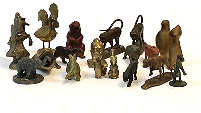 Lot of brass bronze and other animals: about 20 or so. All different types of metals. largest one is 3.5" tall