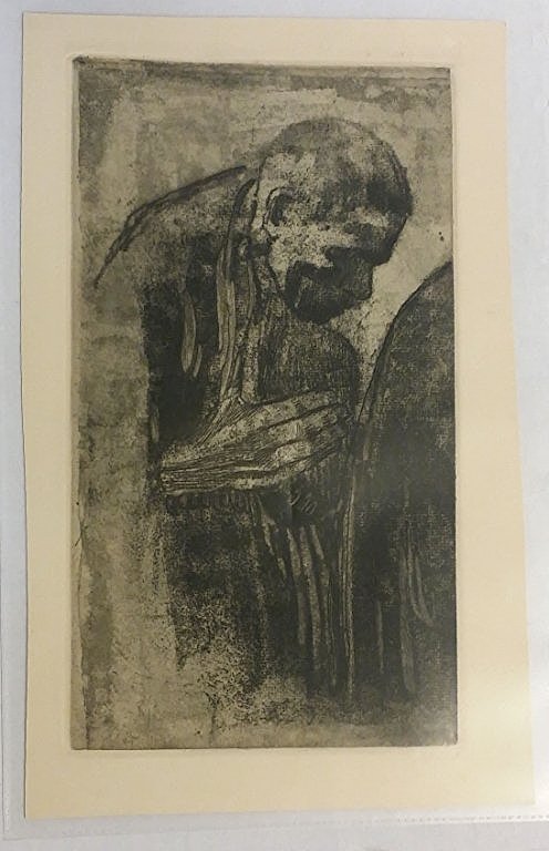 Kathe Kollwitz (After), :The Mourner".: After Kathe Kollwitz (German, 1867-1945) , "The Mourner: Left Figure from an Original Composition", etching with aquatint, drypoint, and soft ground on paper, posthumous impression, unsigned, blind st