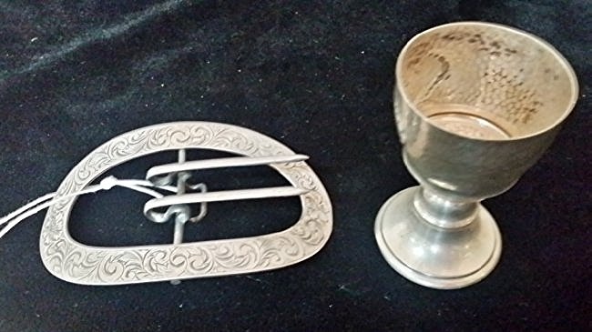Sterling Belt Buckle and Vodka Cup: 2 piece