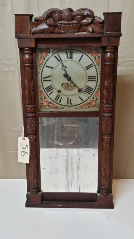 Mark Lane Eli Terry Patent Clock: An antique clock manufactured by Mark Lane. Interior label reading "Eli Terry's Patent/ Clocks/ with the improvement of/ mahogany plates/ manufactured and sold by/ Mark Lane/ Elizabethtown, N.J.". Fin