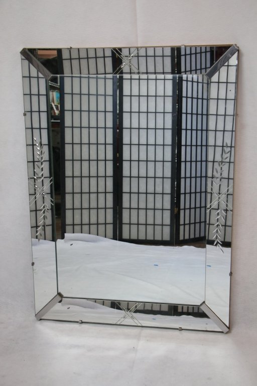 Shadow Box Mirror, with Etched Panels: 45" X 33"