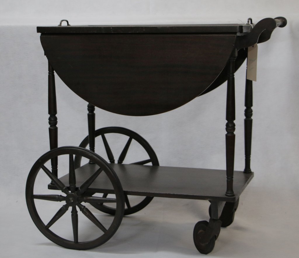 Antique Wooden Tea Cart with Glass Tray Top