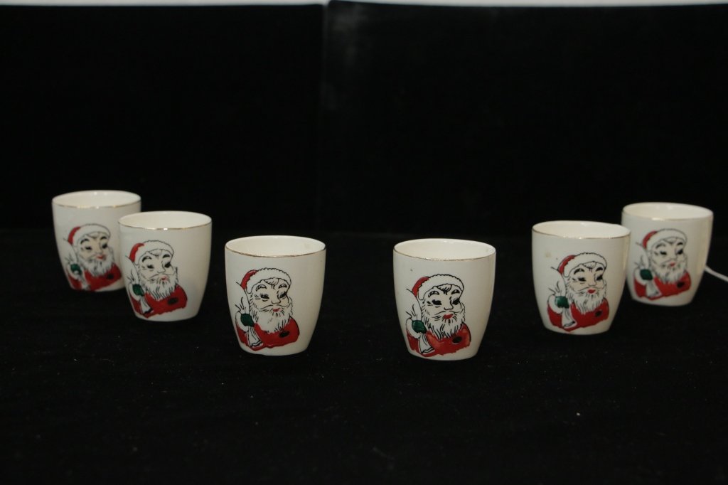 Set of 6 Japanese " Santa Clause " Shot Glasses: Hand Painted
