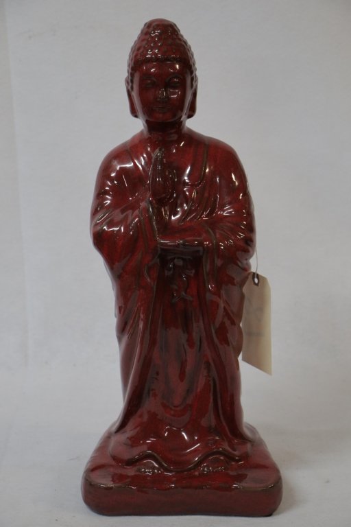 Large Red Glazed Buddhist in Prayer: 22.5" tall