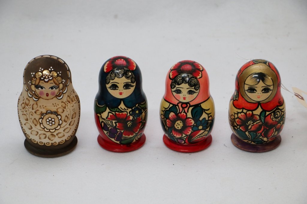 Vintage Russian Nesting Dolls: 4 Sets, each with individual hand paitned detail