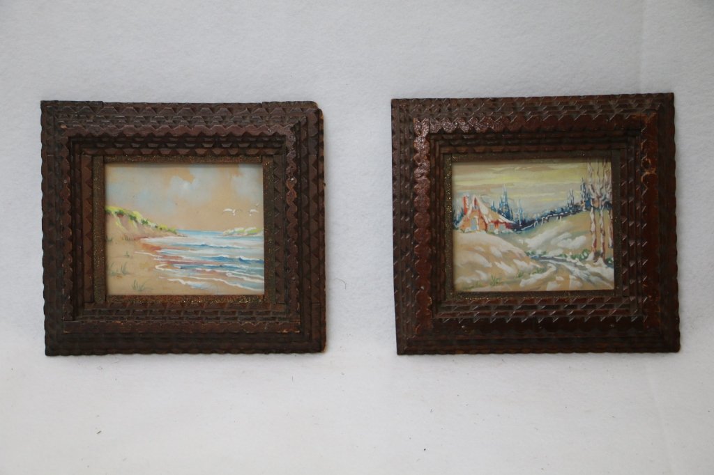 Pair of Mid Century Tramp Art Frames: They each measure 9" X 8"