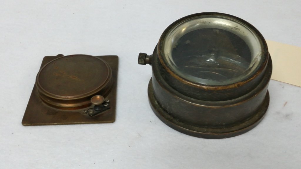 Nautical Compass Lot: Working rectangular compass, and bronze compass holder ( no compass )