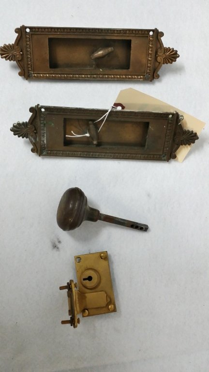 Antique Bronze Door Lock, parts: Front and back plate, along with knob & other.