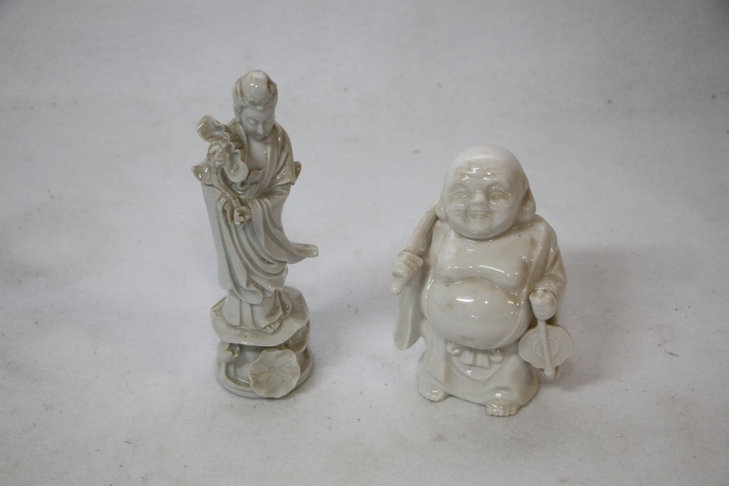 Smiling Buddha & Buddhist Standing on Flower: 8.25" & 6" tall.