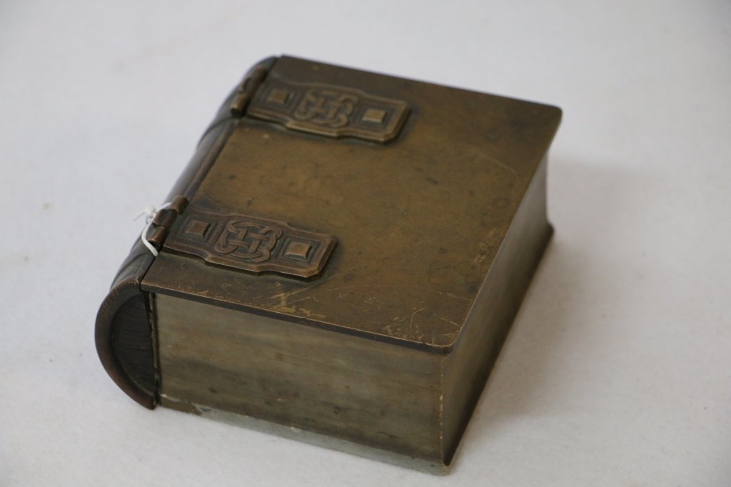 Arts and Crafts Style Bronze & Marble Book Box: 5" X 4.75" X 2.25", as found.