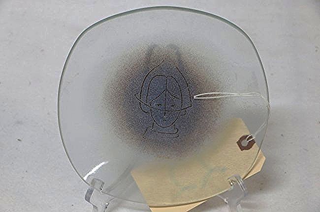 Maurice Heaton (1900-1989) Art Glass: Square plate with face of a woman 7 5/8"