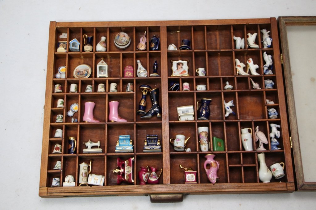 Large Limoges Porcelain Minis w/ Kaiser Collection: Over 30 Pieces of Limoges Mini Doll house Decorations, with a collection of hand painted Kaiser porcelain thimbles.
