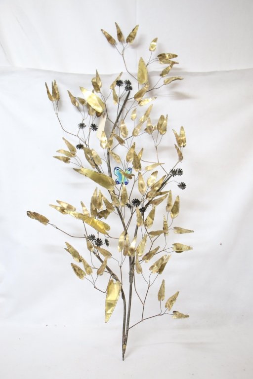 Curtis Jere Metal Sculpture w/ Enamel Butterfly: Aprox. 58"x28