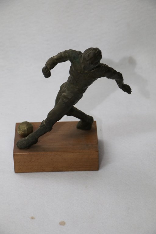 P. Rossi Bronze "Soccer Player" Sculpture: Standing 9.25" on a base 3.25" X 5.5" X 1.5".