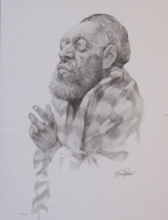 Numbered Judaic Etching Signed "Peterson": Numbered 68 / 100, last name on signature is Peterson. Sight 16" X 12"