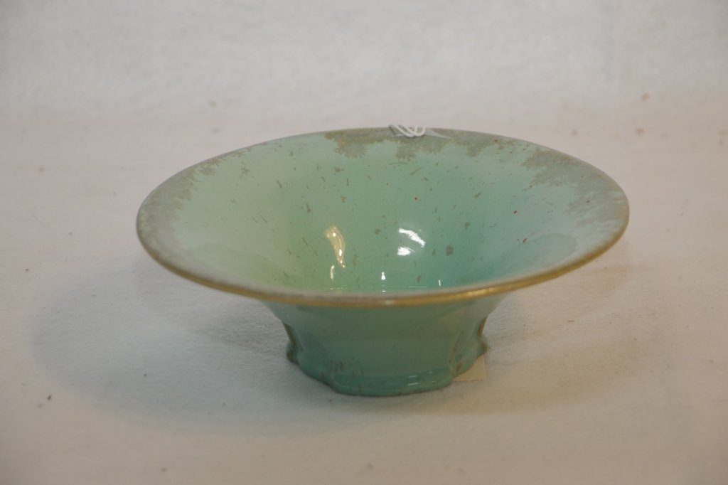 Fulper Pottery Torquiose Bowl: Fulper bowl with mottled glaze. Markings on the bottom.