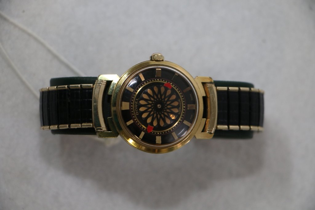 Ernest Borel "Kaleidoscope" Cocktail Watch: Ernest Borel Cocktail watch, with matching two-tone "Spidel-Flexi" band. Very good working condition