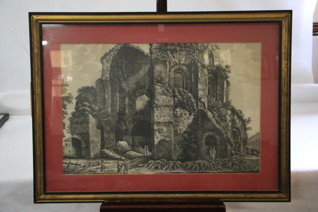 C19th Print in the Style of Piranesi: Any information is framed under the mat, sight 15.25" X 23.25"