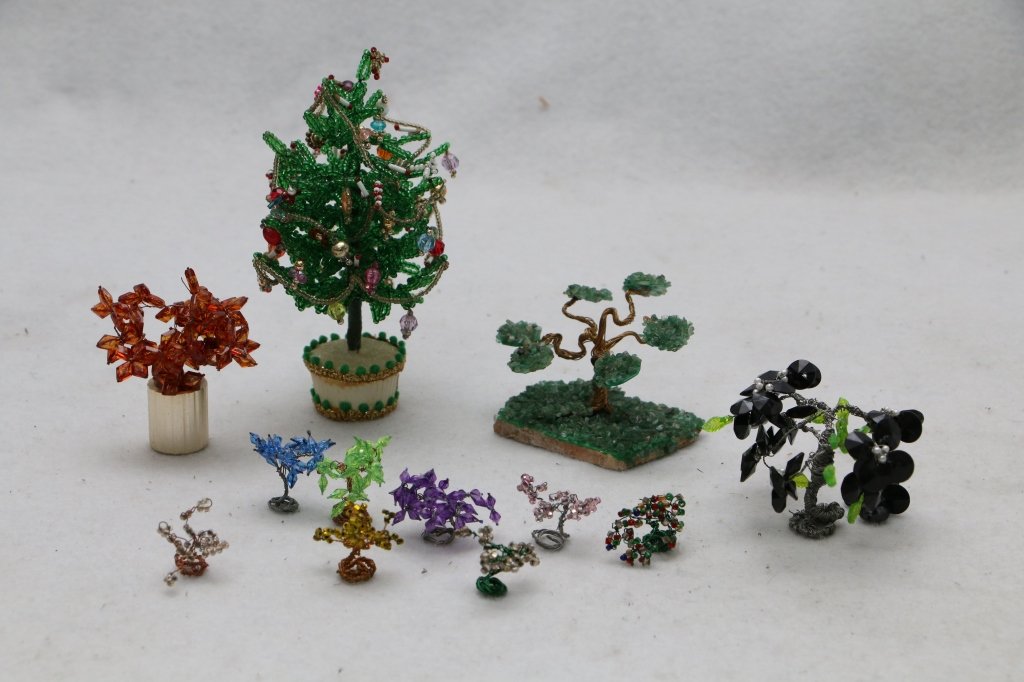 Unique Wire & Beaded Mini Trees: Hand made collection of mini doll house trees.