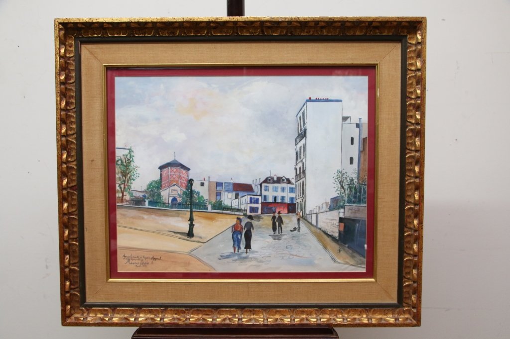 Maurice Utrillo. V, 1833-1955 Water Color & Ink: Signed and dated in the lower left, Maurice Utrillo and dated 1917. Sight 14 1/2" X 18 3/8"