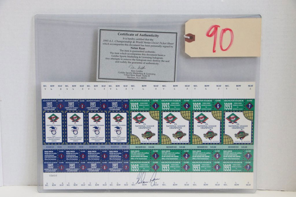 1993 Nolan Ryan Autograph, Uncut ALCS & WS tickets (1 of 9)