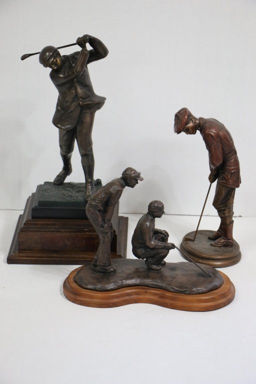 A Trio of Golfers, Statues: The tallest on the wooden pedestal just under 18".