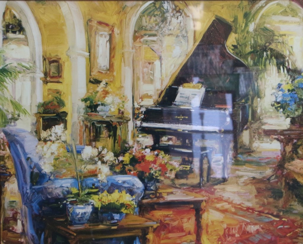 Colorful piano print: Aprox. size: 35x41 Great frame. Excellent condition