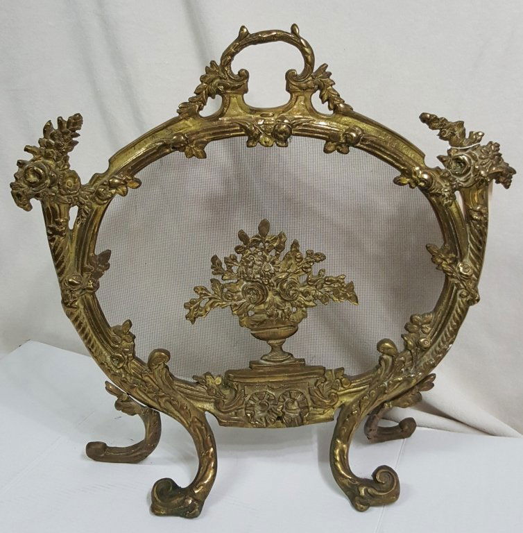 Antique Victorian Brass Fire Place Screen (1 of 2)