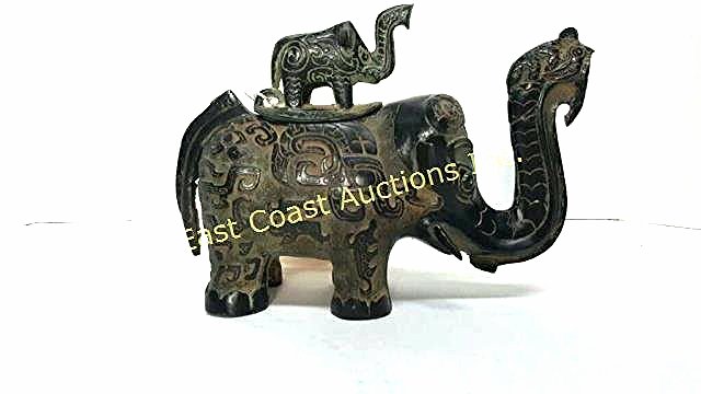 ARCHAISTIC BRONZE ELEPHANT CENSER (1 of 3)