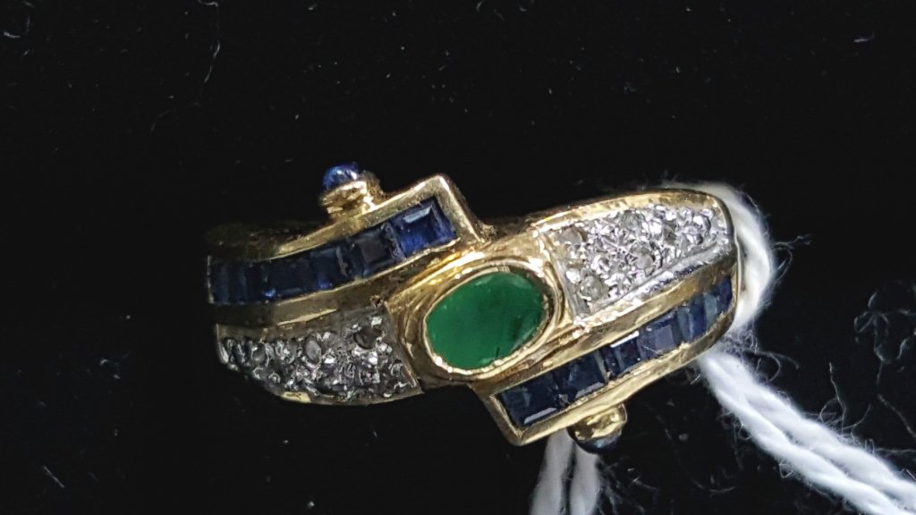 Antique diamond, emerald and sapphire ring. (1 of 3)