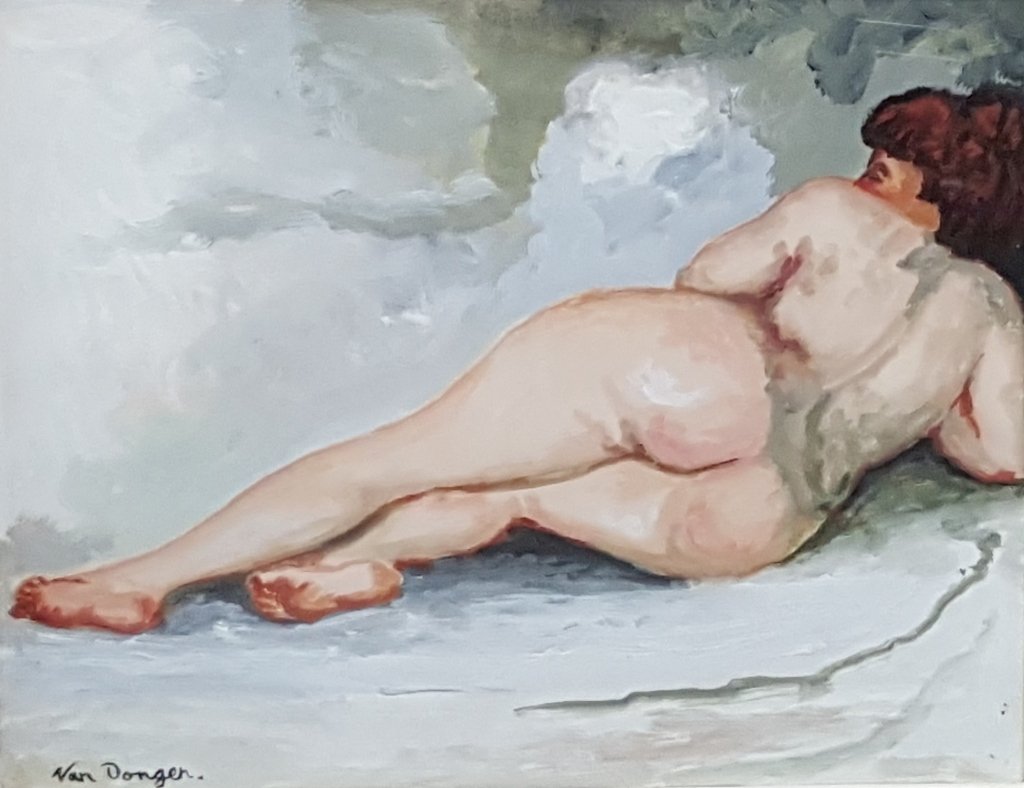 Kees Van Dongen "Naakt op divan": Painting signed Van Dongen. We have a receipt from consignor; it has two works on it. One is the Van Dongen. The other is the Tapies. The receipt is shown in the description photos. However because th