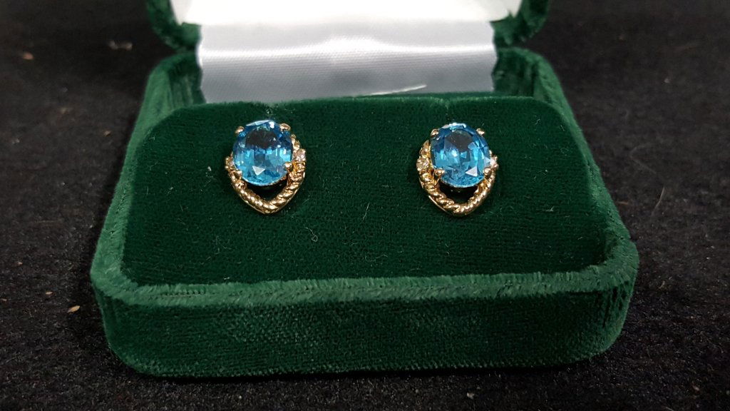 14KT Diamond & Oval Blue Topaz Earrings (1 of 2)