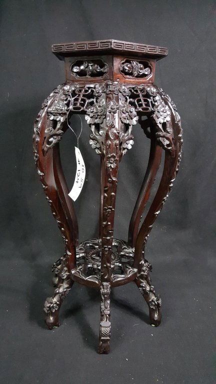 Carved Chinese Rosewood Pedestal (1 of 5)