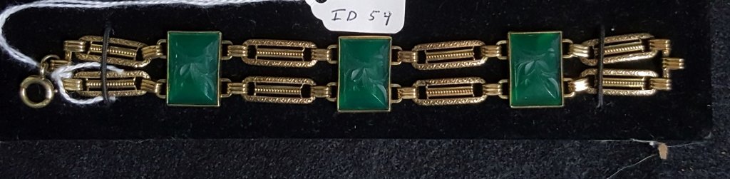 Early 20th C Green Intaglio & 14k bracelet: 7.25" 16.8 DWT. C. 1920's