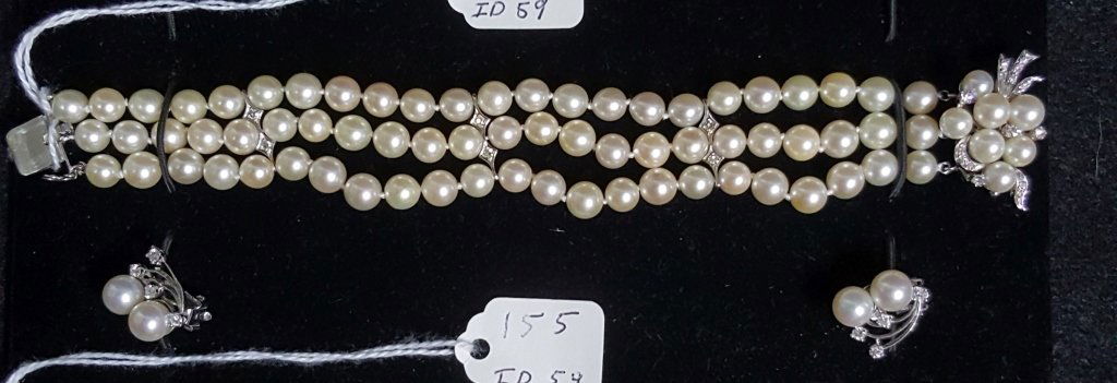 Antique Diamond & Pearl 14k Bracelet & Earrings (1 of 2)